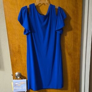 Blue Cold Shoulder Pullover Dress Size LARGE: D